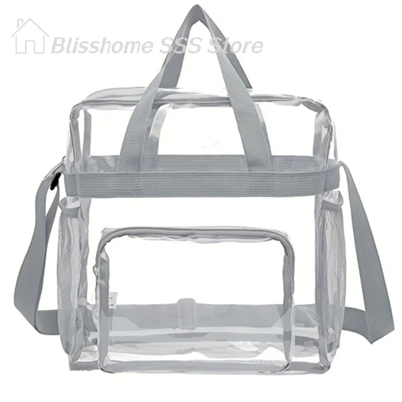 【S】Large Capacity PVC Transparent Bag Portable Washing Bag Clear Tote Multi Pocket Handbag for Home Use Durable Material