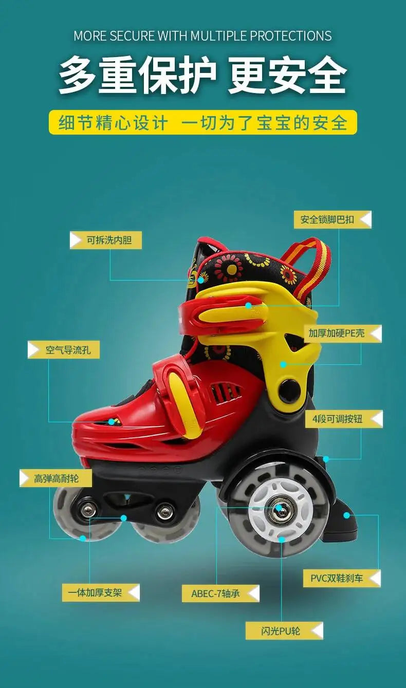27-34 Children Skates High Elastic PU Inline Adjustable Skate Three-wheel Roller Skates For Age 2-8 Kids Beginners Skating Shoes