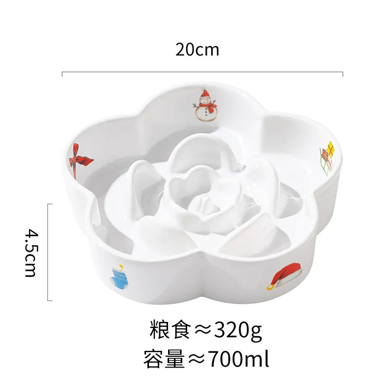 Ceramic Dog Slow Food Bowl Anti-choking Medium and Large Dog Food Basin Cat Bowl with Wooden Frame Pet Feeding Supplies With