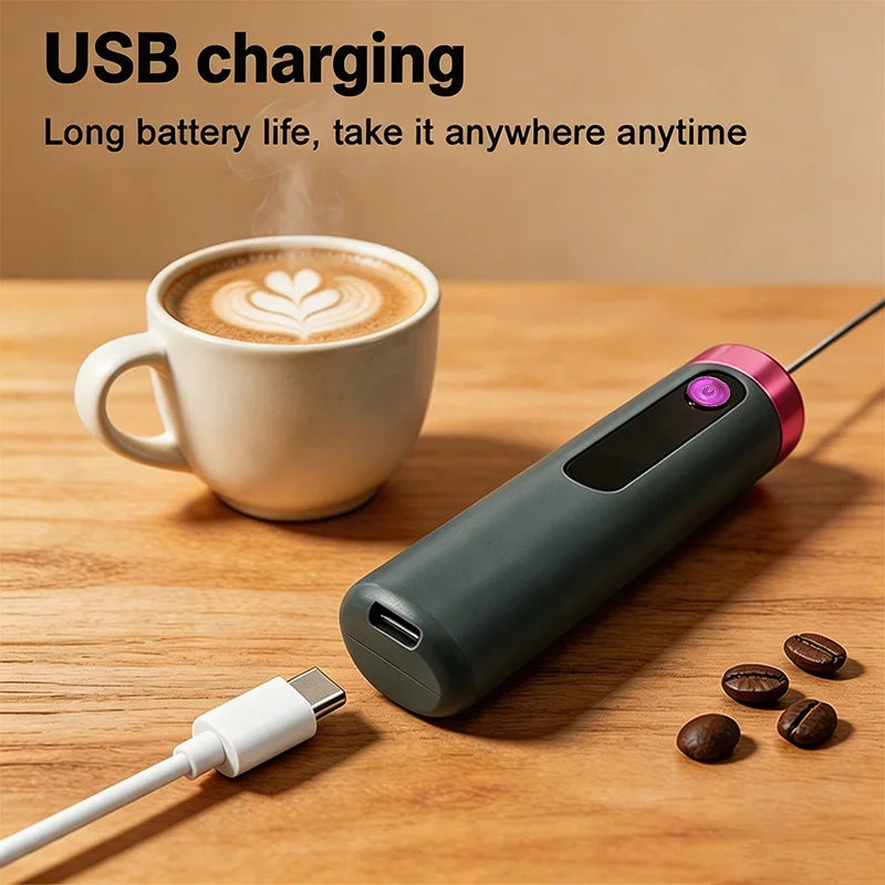 Electric Milk Frother USB Rechargeable Handheld 3 Speeds Coffee Foam Maker Cappuccino Frothing Wand Mixer for Kitchen Cafe Use