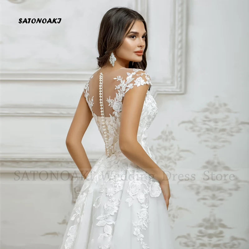 Customized Elegant Simple Lace Short Wedding Dress for Women O-Neck A-Line Knee Length Appliques Bride Gown Vestidos De Novia