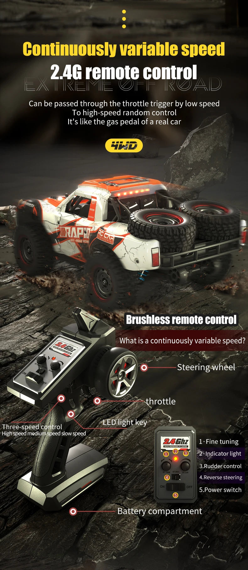 1/14 Q130 RC Car Desert  4WD Off-road Truck 2.4G High Speed Car Racing Drift Remote ControlVehicle Toys For Boys Children