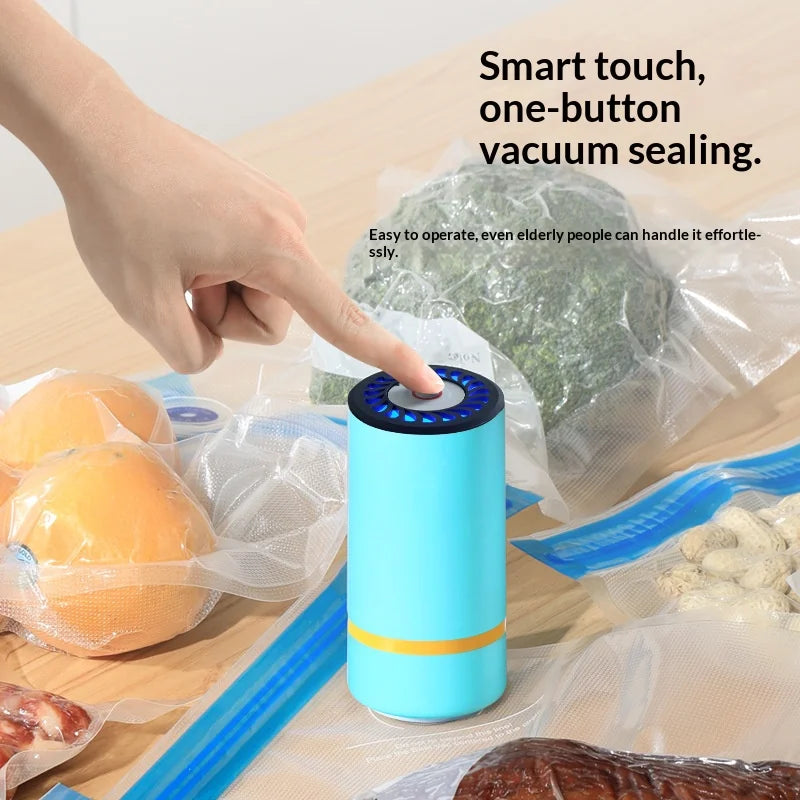 USB Charging Mini Handheld Vacuum Pump, Automatic Electric Food Vacuum Sealer for Fruit Meat Snack Storage with Vacuum Bags