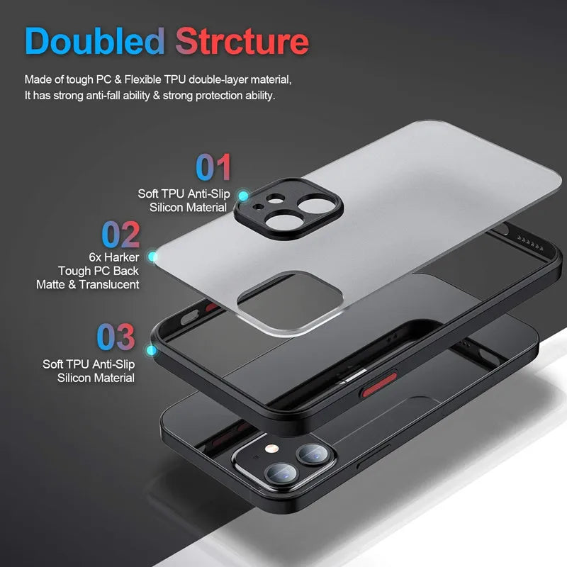 Shockproof Armor Translucent Phone Cases for iPhone 17 Air 17E 16 16E 15 14 13 12 11 Mini Pro Max 6 7 8 Plus X XS XS Max Covers