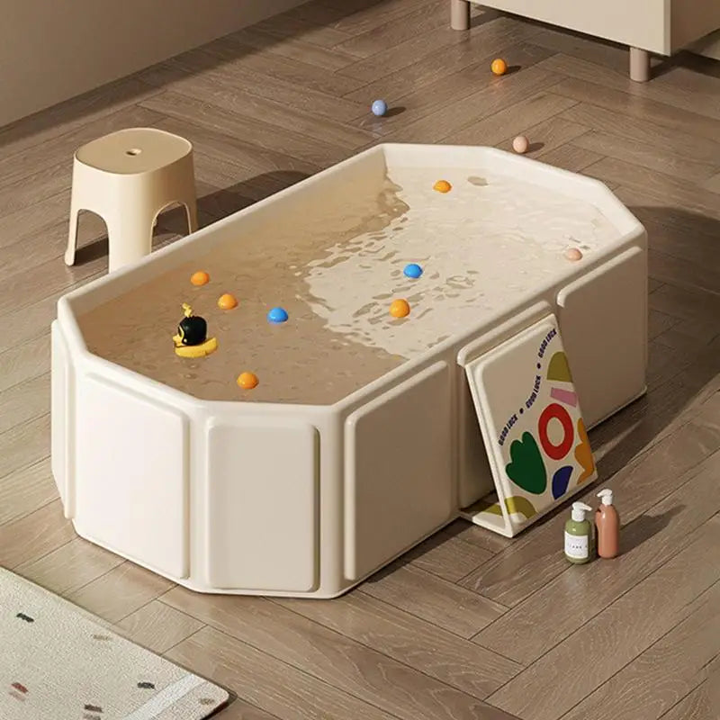 Foldable Bathtub for Kids Toddler Bath Tub with Drain Plug Foldable Baby Shower Tub with 5 Balls and 2 Ducks Green White
