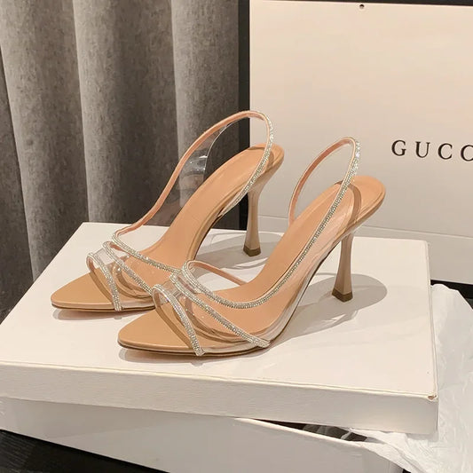 Transparent Water Diamond Women's Sandals Summer 2025 New Style Versatile Fish Mouth Pointed Toe Elegantly Exposed Toe Stiletto