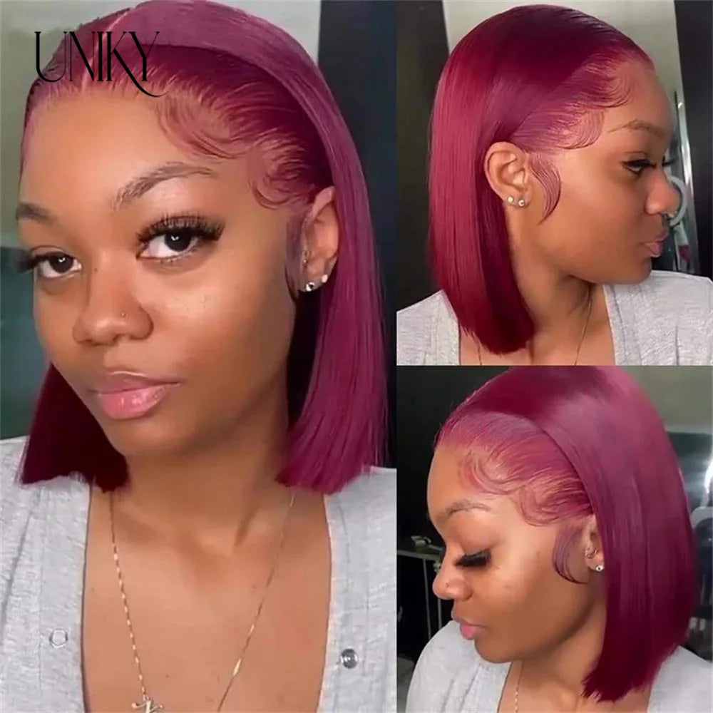 Short Bob Human Hair Wigs Straight Reddish Brown 13x4 Full Lace Frontal Wigs For Women 180 Density Color #33 Glueless Wig