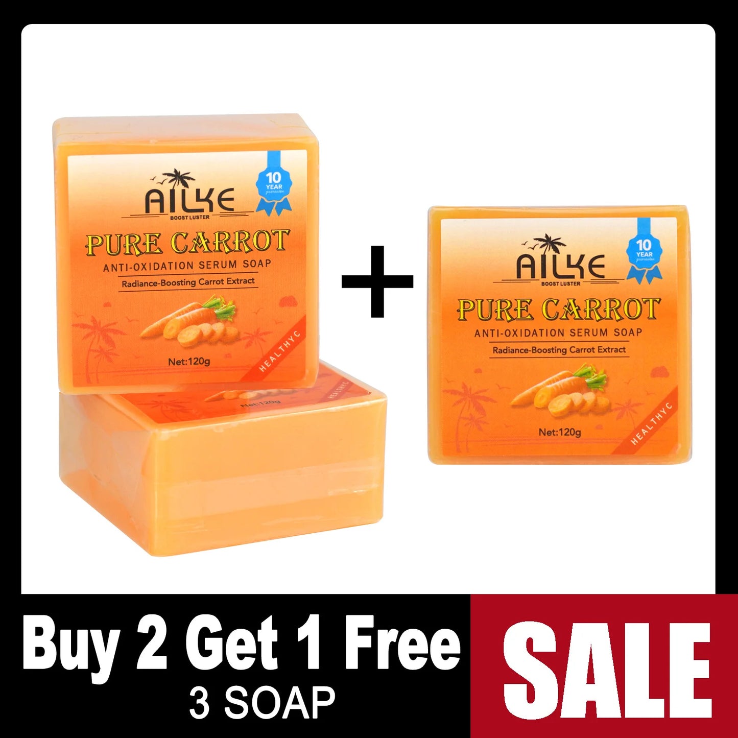 AILKE Organic Brightening Soap, with Carrot, Vitamin C/E, Clean, Moisturizing, Smooth, Soft Skin, Reduce Spots, for Face, Body