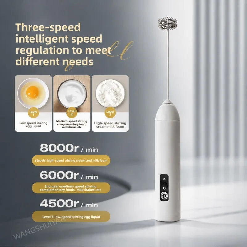 MINI Milk Frother USB Rechargeable 3 Speeds Foam Maker Coffee Whisk Mixer Electric Handle Blender Egg Beater