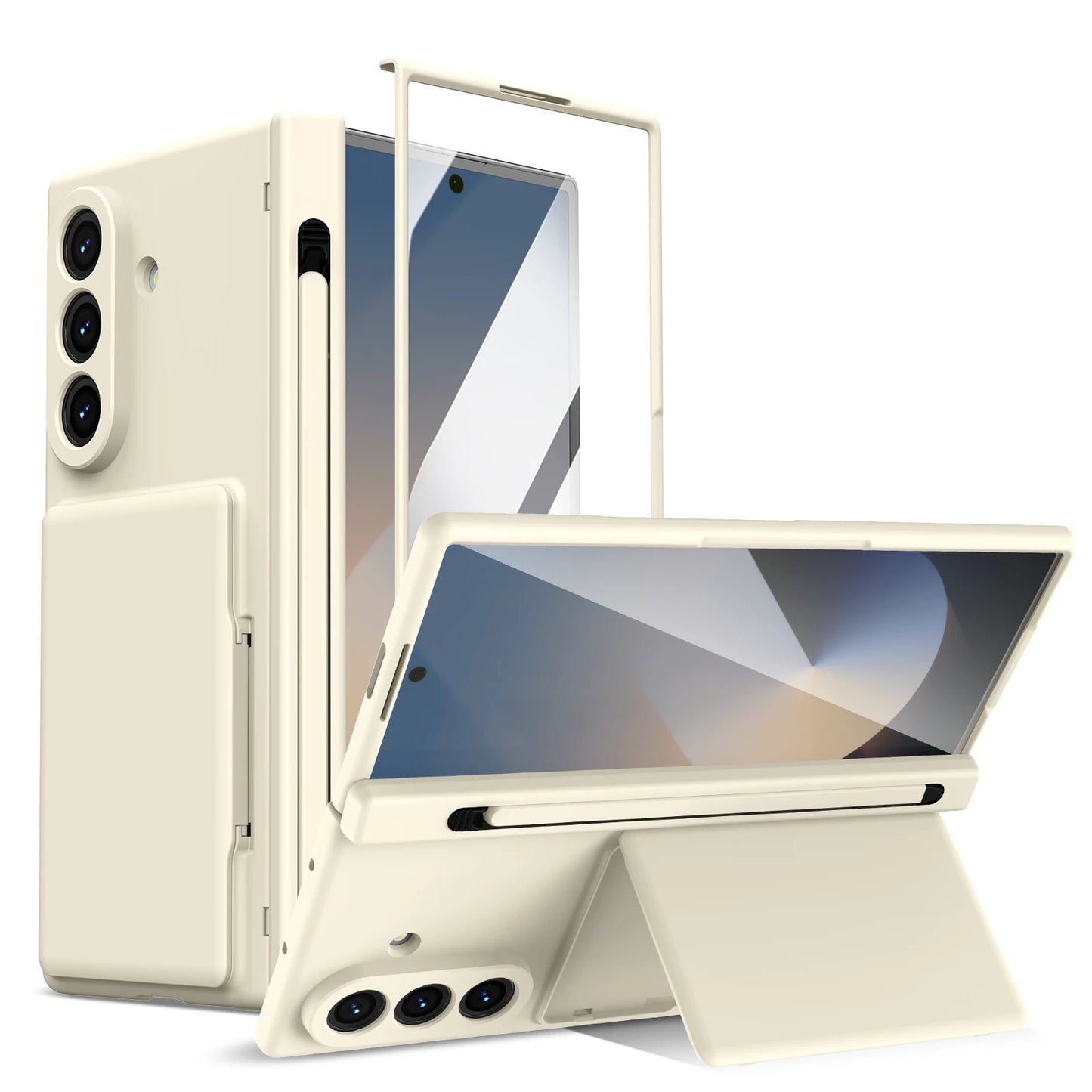 Case For Galaxy Z Fold 8 Ultra 7 6 Card Holder Wallet Kickstand Pen Slot Glass Screen Protector Hinge Shockproof Protective Case