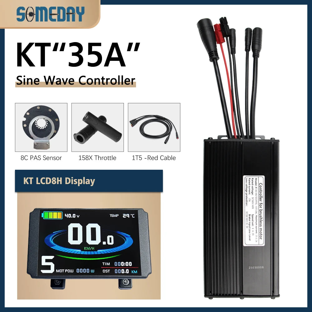 Ebike KT Sine Wave Controller 36V/48V Waterproof Brushless with Light Function 14A-35A With LCD8H Display For Ebike Accessories