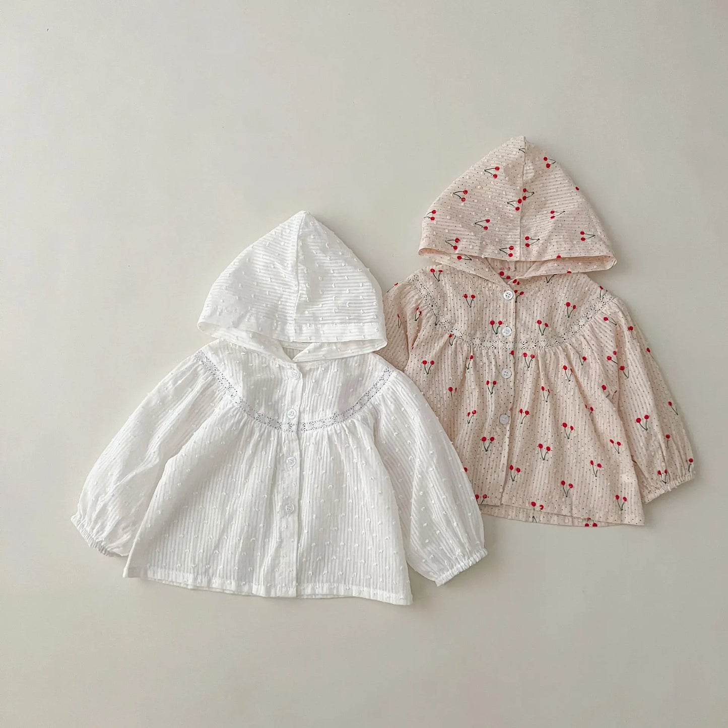 Summer Newborn Infant Baby Girls Thin Sun Protection Clothing Cherry Printing Hooded Coat Ventilate Jacket Kids  Baby Clothing