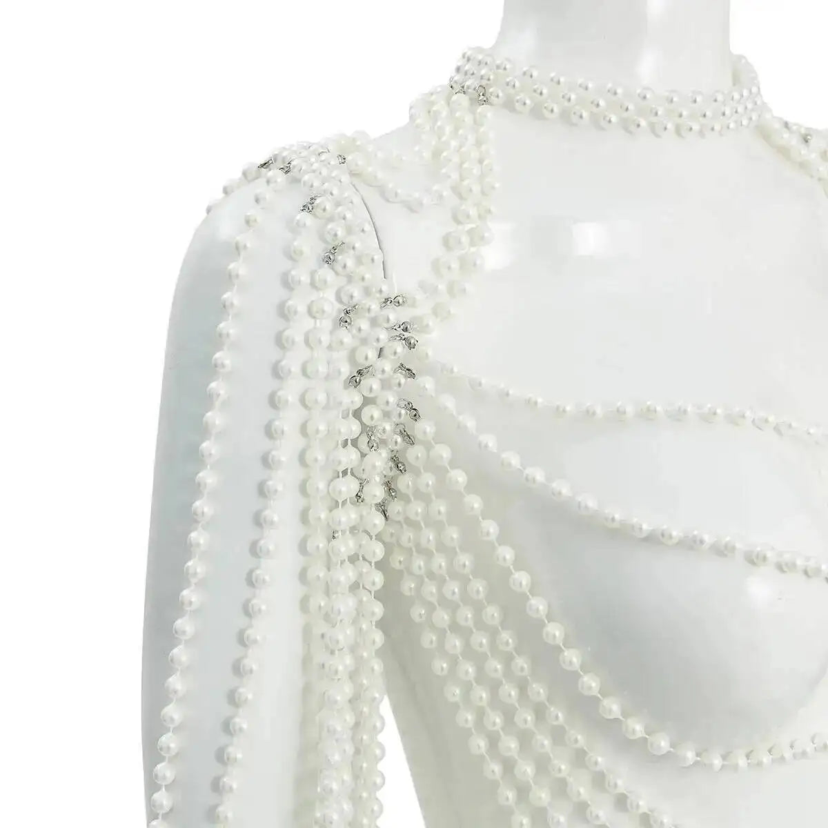 KunJoe Luxury Multi-layer Imitation Pearl Shawl Body Chain Women Elegant Long Necklace Body Jewelry Bride Wedding Accessories