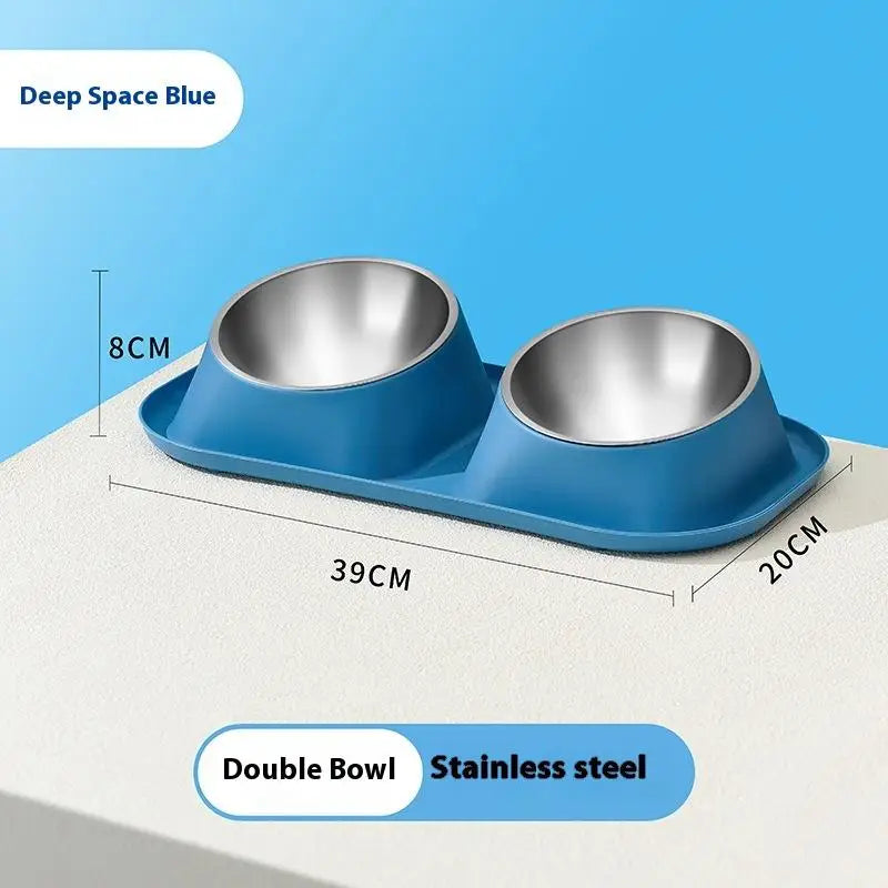 1pc Stainless Steel Double Cat Dog Bowl Cat Food Container Non-slip Base Pet Water Feeder Tilt Safeguard Neck Puppy Cats Bowls