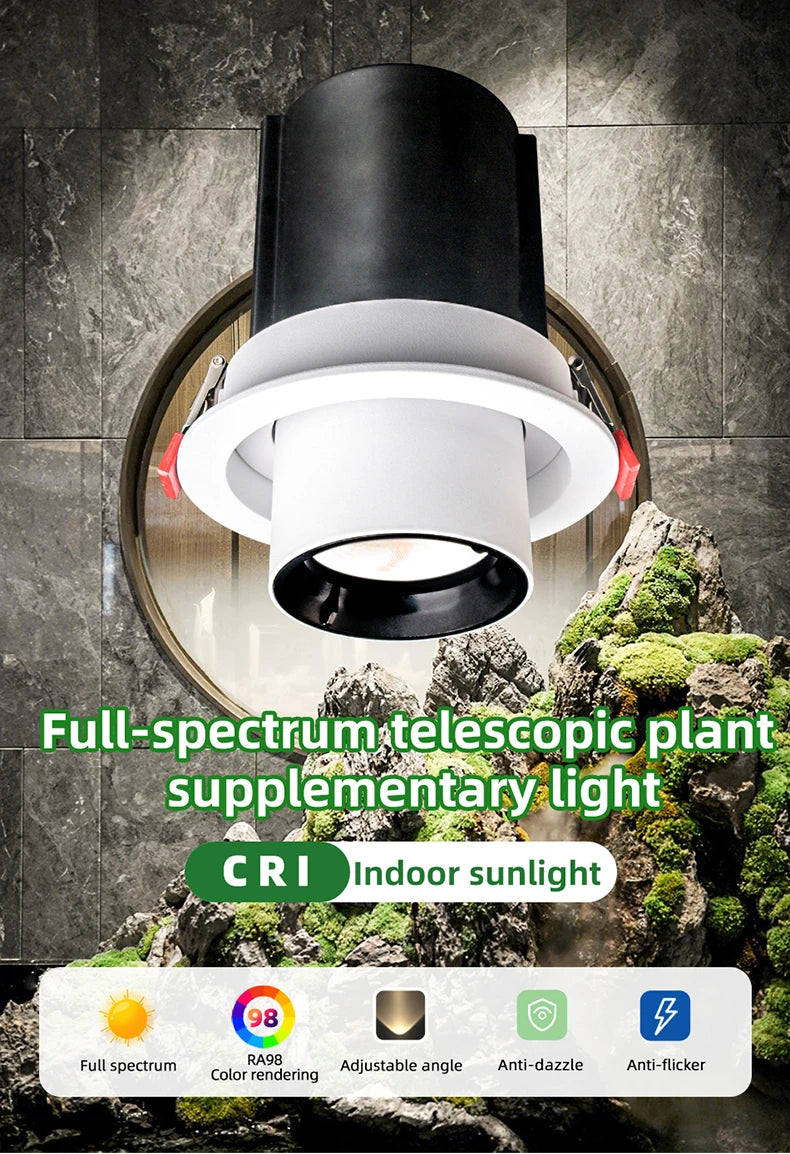 Full Spectrum Plant Fill Light Embedded Spotlight Tube Light Adjustable Angle Indoor Simulated Solar Green Plant Growth Light