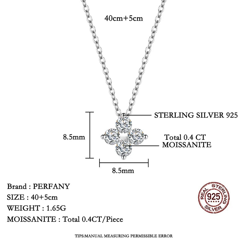 PERFANY All Moissanite Necklace for Women S925 Pure Silver Classic Clover Laboratory Diamond Pendant Fashion Jewelry