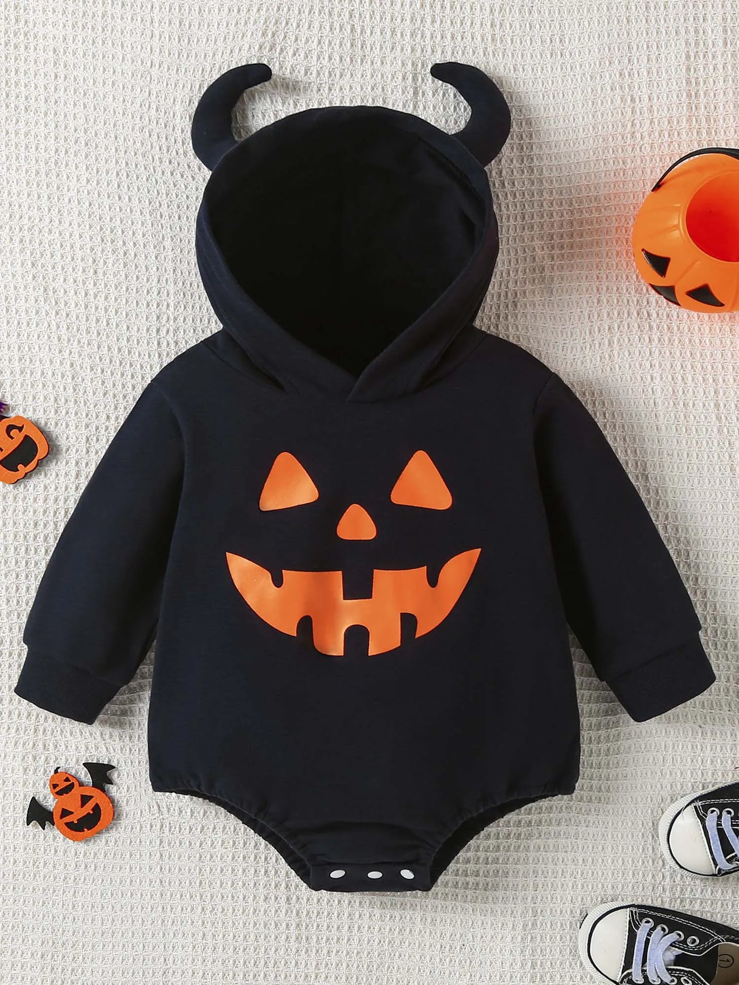 Infant Girls Halloween Theme Party Carnival Pumpkin Ghost Skeleton Cosplay Costume Skull Pumpkin Face Apparition Print Romper