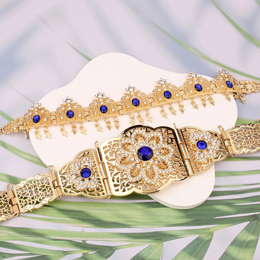 Morocco Caftan Wedding Belts Gold Plated Luxury Wedding Jewelry Set for Bridal Muslim Arabic Bridal Dress Chain Bride Accessory