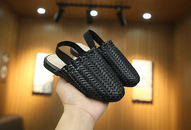 Girls Summer Shoes Weave Knitted Design Children Flat Shoes Kids Summer Sandals Princess Sweet Soft Fashion 2 in 1 Slippers Cute