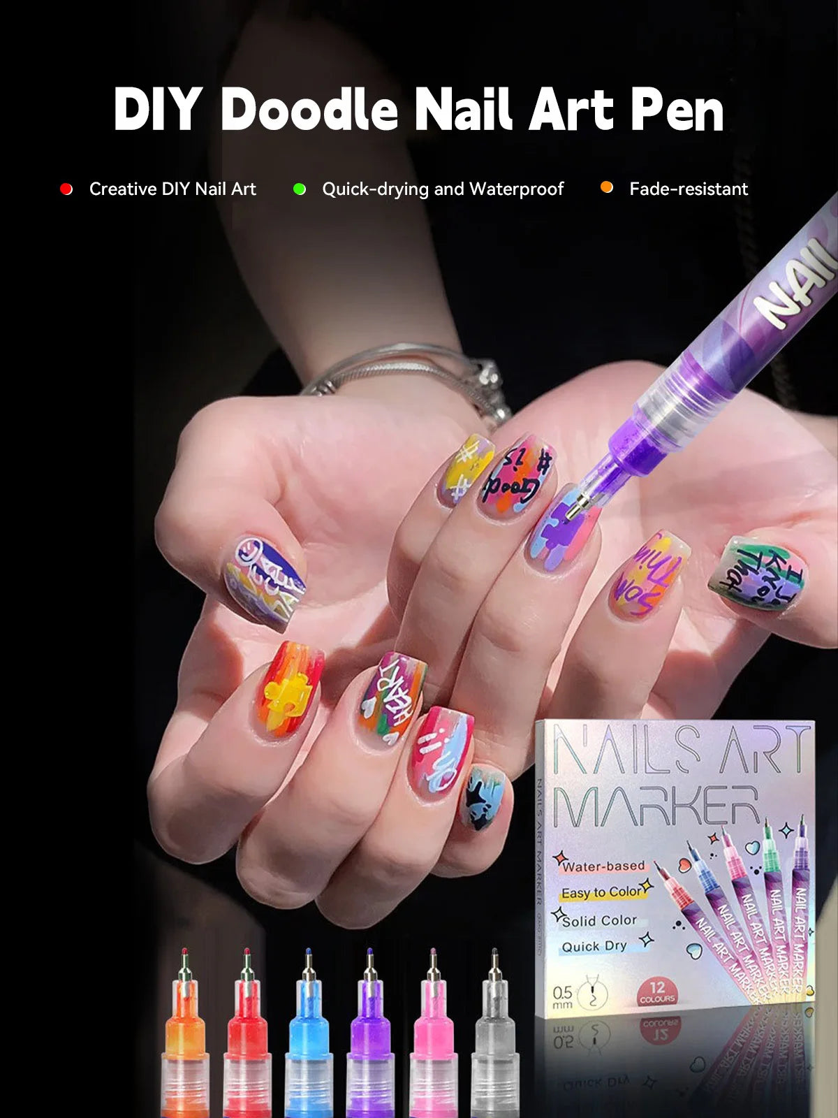 12 color nail pen for gel nail christmas gift set, 3D nail polish pen, quick dry stipple DIY nail art tools