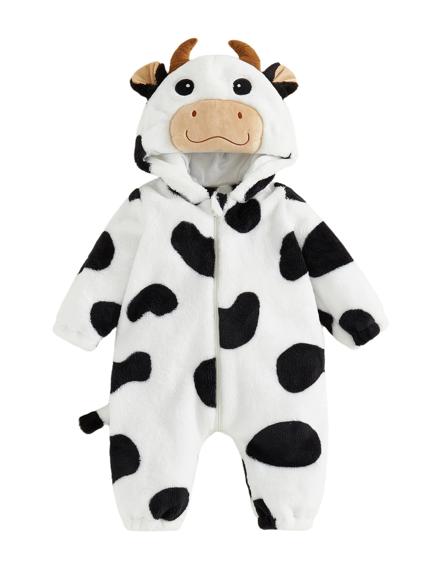 Halloween Costumes Baby Romper, Long Sleeve Hooded Fall Bodysuit Cow Cosplay Costume Halloween Clothes for Girls Boys