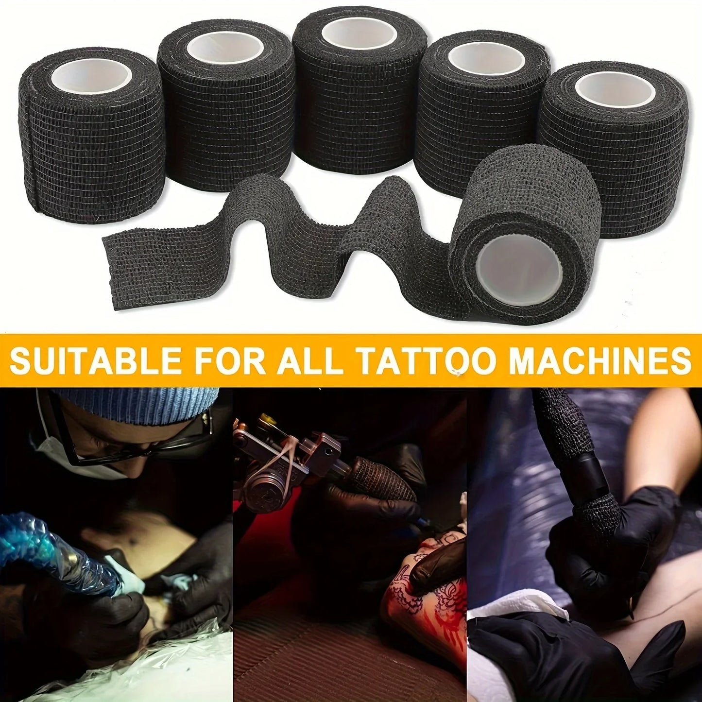 48/24/3PCS Black Tattoo Grip Cover Wraps Self-Adhesive Elastic Bandage Tape Breathable Strong Sports Tape Athletic Bandage Rolls