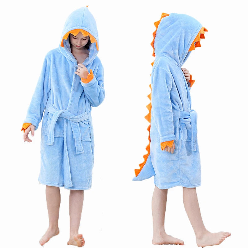 Halloween Dinosaur Bathrobes for Children 3 5 7 9 11 13 Years Kids Animal Flannel Homewear Boy Hooded Sleepwear Girls Nightgown