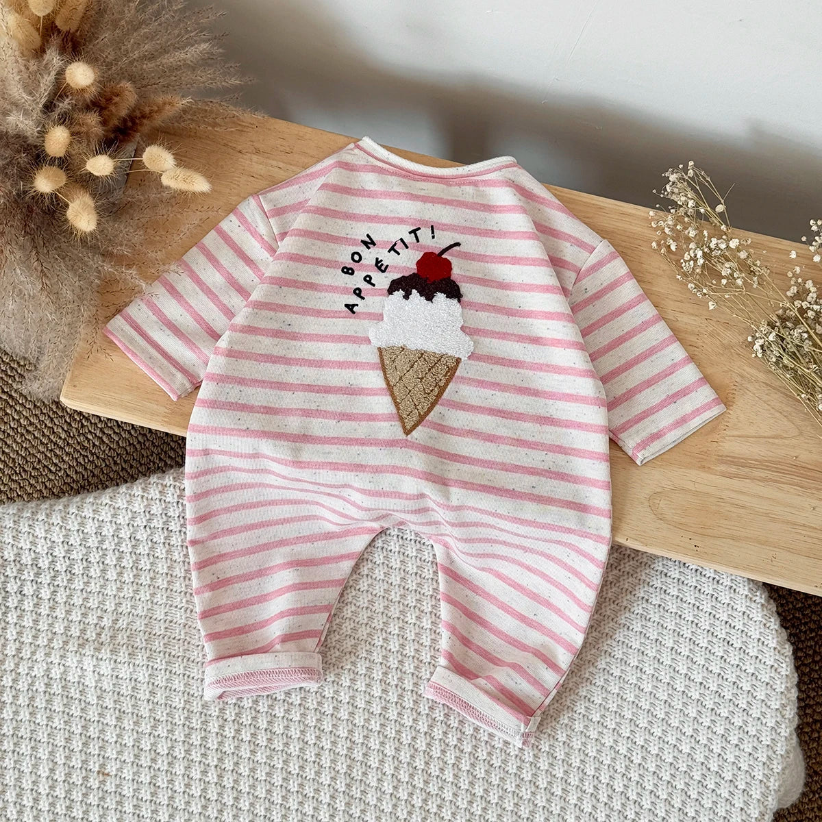 2025 Spring and Autumn New Baby Clothing Striped Cartoon Print Jumpsuit Newborn Baby Romper Pants Babies Aged 0-3Years Kids