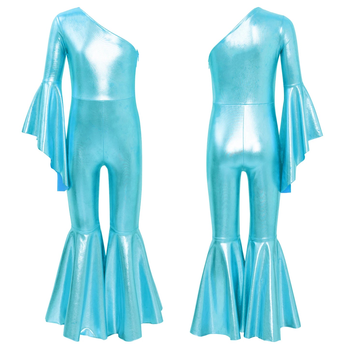 Shiny Halloween Hippie Costume for Kid Girls Sleeveless Sequins Tassels Disco Outfit 70s 80s Prom Flare Jumpsuit Party Costume