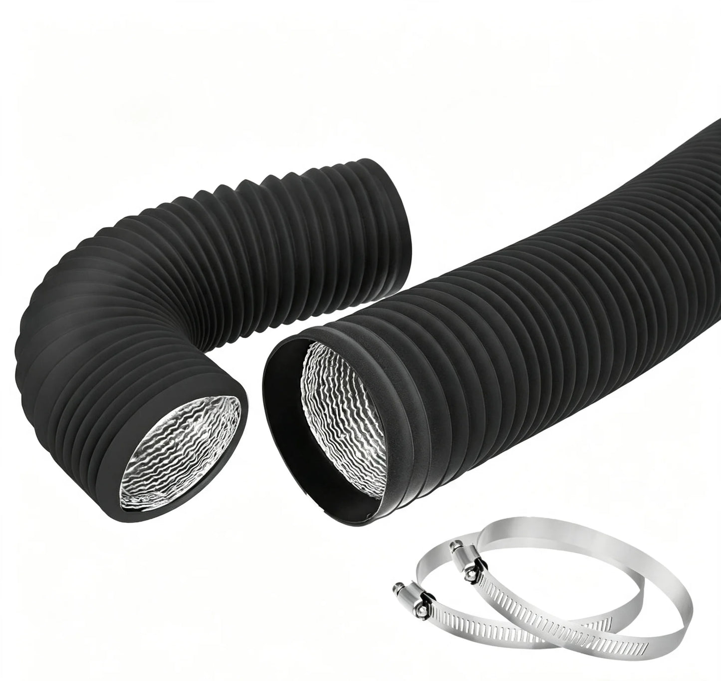 HTMCK 4 Inch Flexible Dryer Vent Hose, Heavy‑Duty Air Ducting Exhaust Pipe with 2 Stainless Steel Clamps for Kitchen
