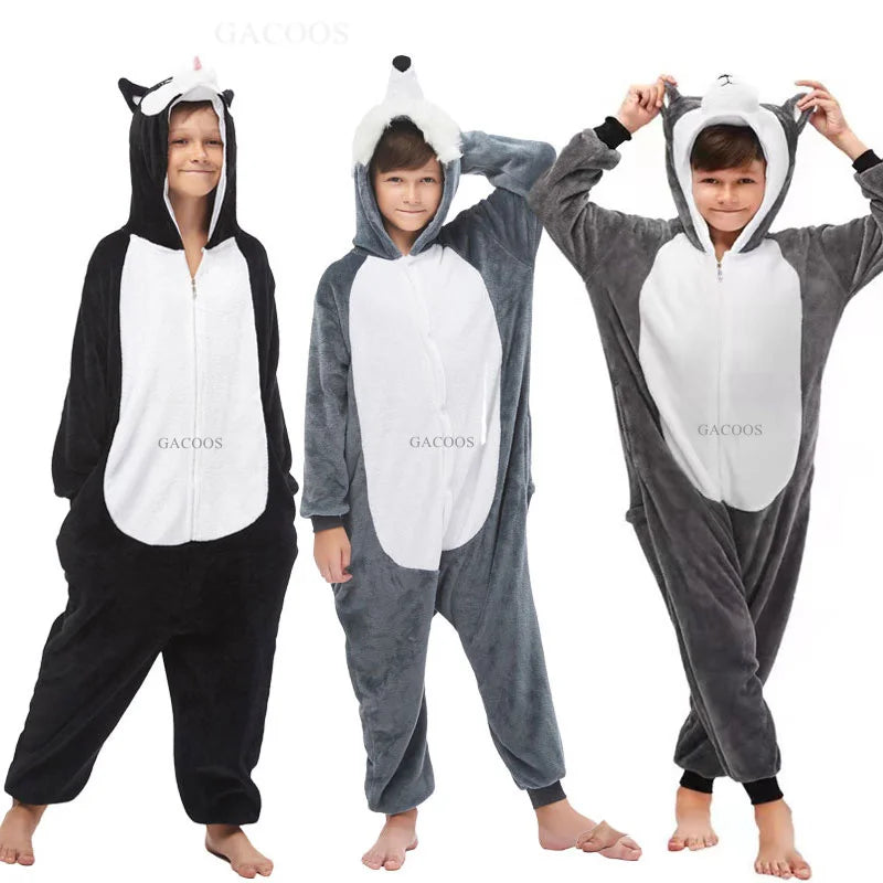 2024 Kigurumi Cat Onesie Kids Unicorn Pajamas For Children Animal Cartoon Blanket Sleepers Baby Costume Winter Boy Girl Jumspuit