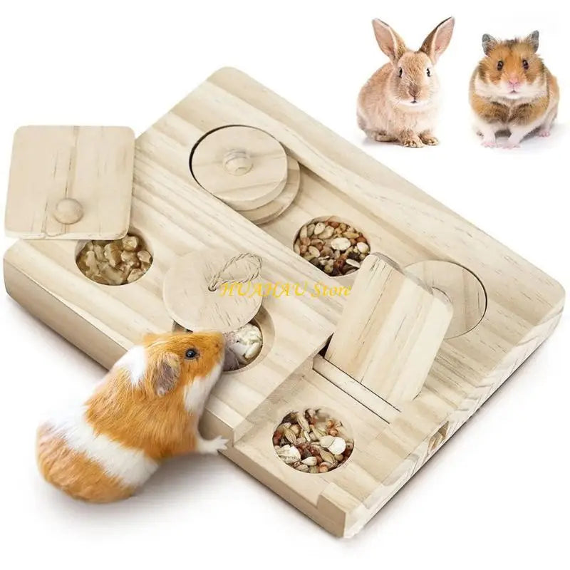 J6BB Small Pets Feeder Entertainment Puzzle Foraging Toy Treats Wooden Feeders Dispenser Funny Training Toy for Hamsters
