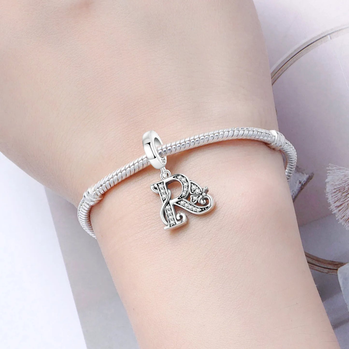 2026 New 925 Sterling Silver Zircon Scroll Grass Pattern 26 Letter Bead Charms for Women Fit DIY Bracelet Necklace Jewelry Gift