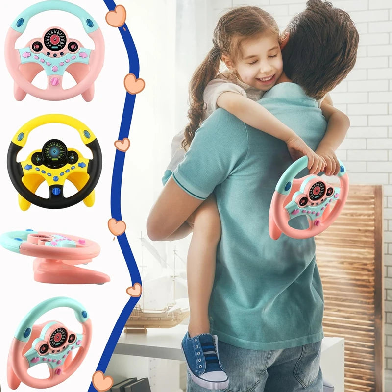 Toddler Steering Wheel Toy Backseat Travel Essentials with Lights Sounds Pretend Play Driving Simulator Educational Gift for Kid