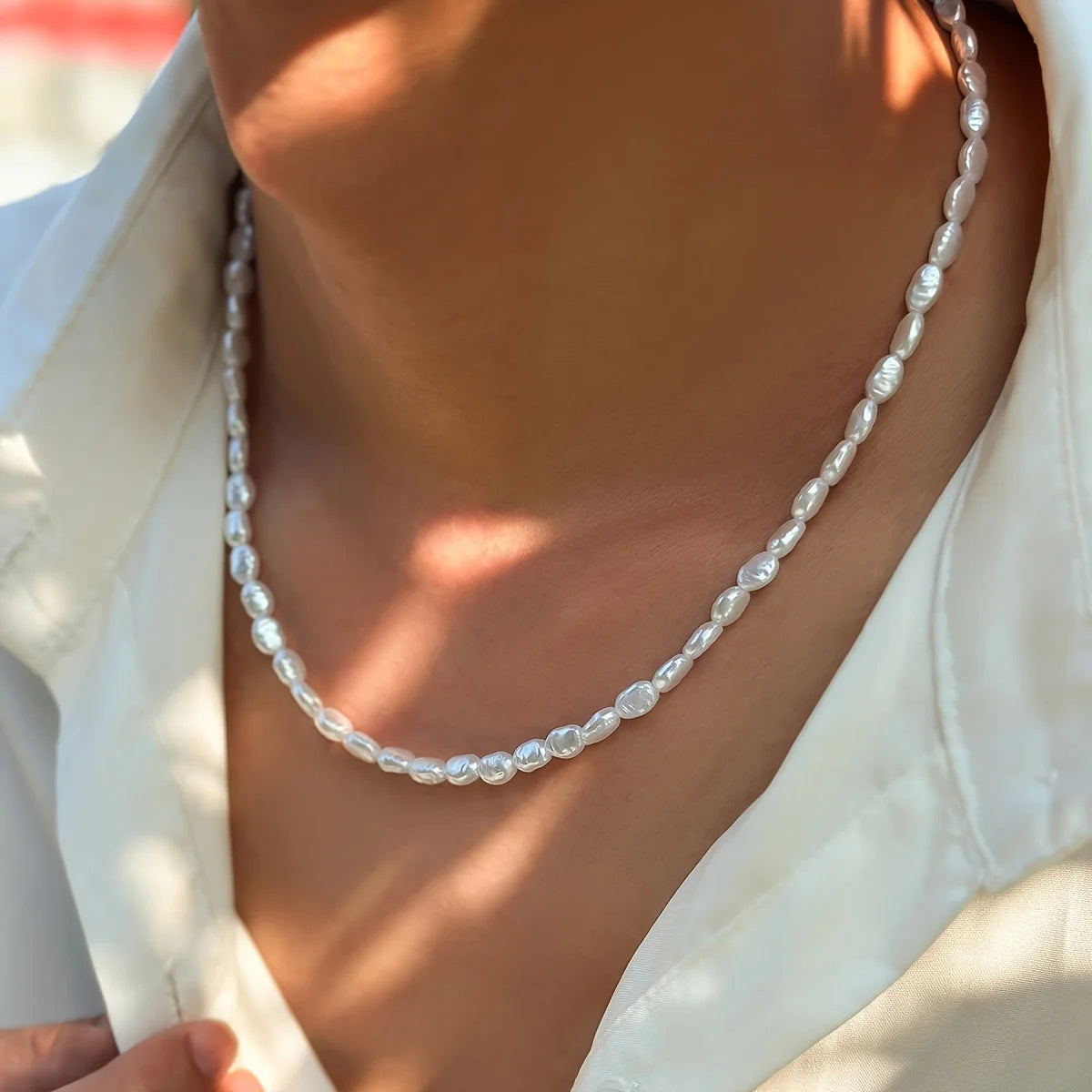 Cool White Baroque Pearl Necklace for Men and Women Sexy Trendy Choker Beaded Chain Collar Accessories Gift