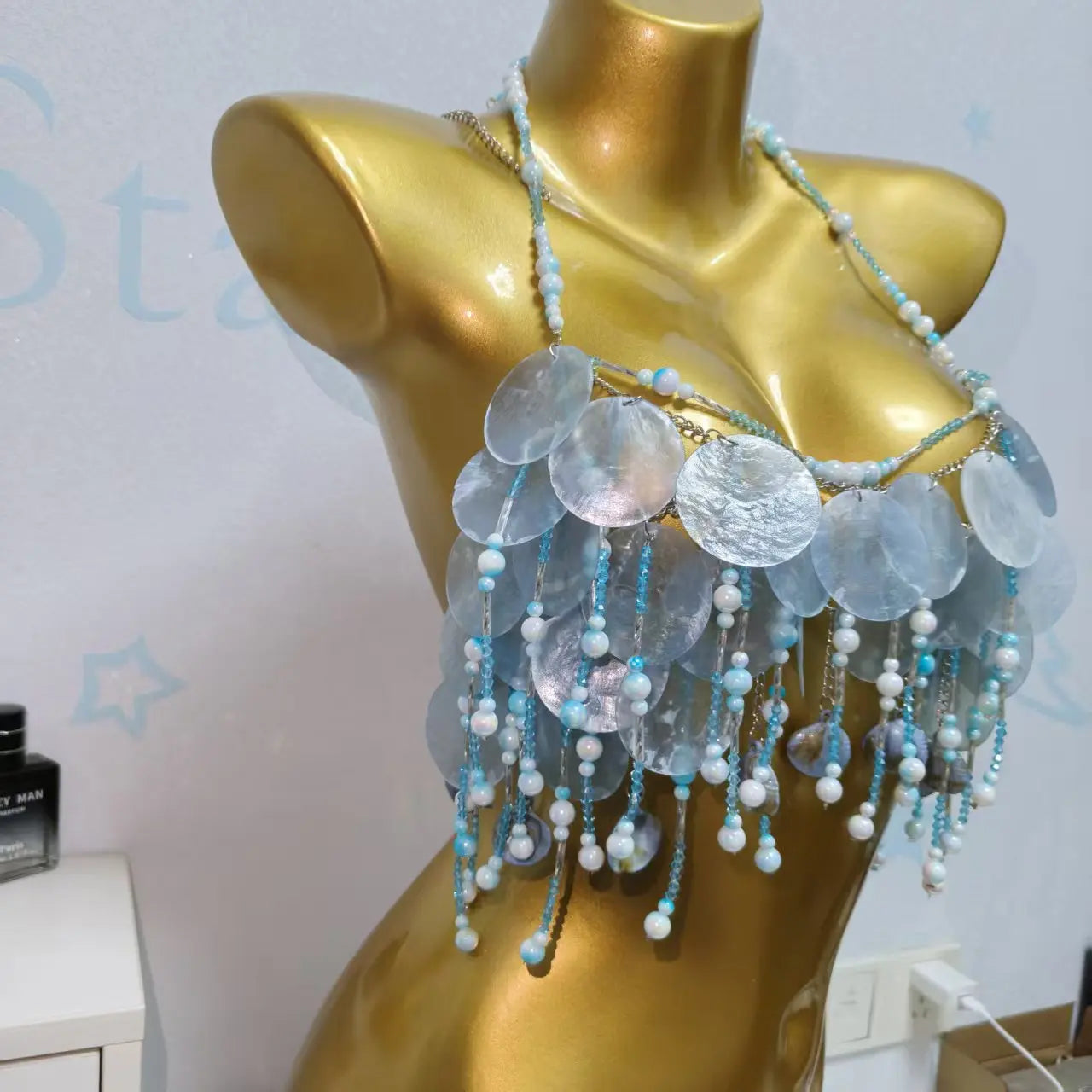 Handmade Sparkly Bohemian Mermaid Shell Beaded Halter Top Women Summer Beach Party Vacation Rave Outfit Sequins Beaded Bra Tops