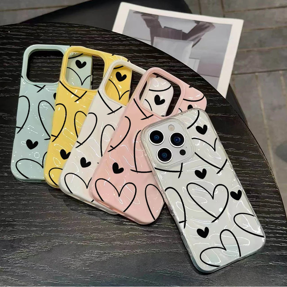 Line Love Heart TPU Candy Color Phone Case For iPhone 15 Pro Max 16 17 14 13 Pro Max 13 12 11 Plus Soft ShockProof Luxury Cover