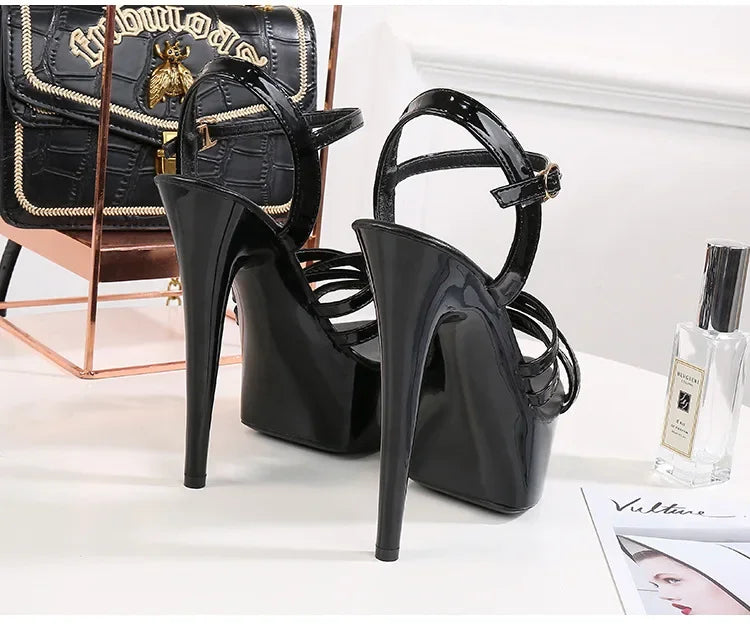 High Heels Model Sexy Black Waterproof Platform 15cm Ultra High Heel Sandals Women Summer Show off Tool for Women Shoes