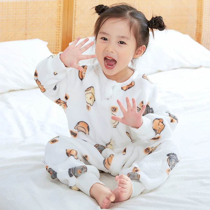 Kawaii Girls Pajamas Winter Purple Rabbit Onesie Hooded Plush Kigurumi Jumpsuit Blanket Sleeper Warm Overall Kids Nightwear Pjs
