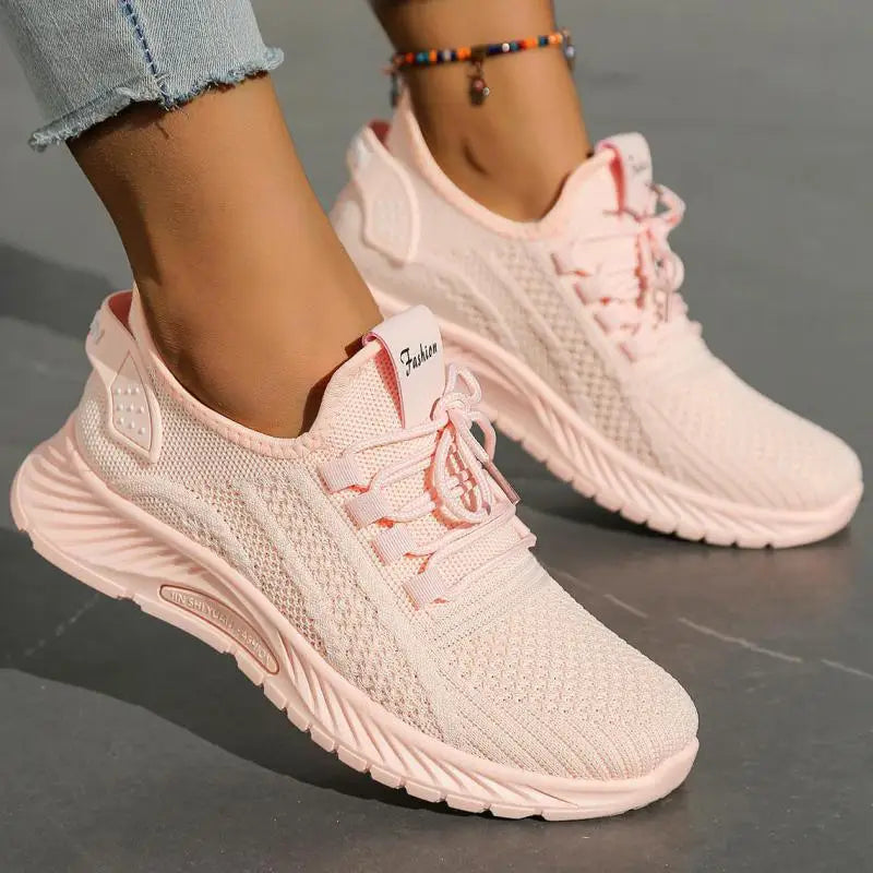 Women's Pink Casual Shoes Breathable Mesh Platform Sneakers Slip-on Flying Shoes Women Tennis Shoes Lightweight Female Shoes