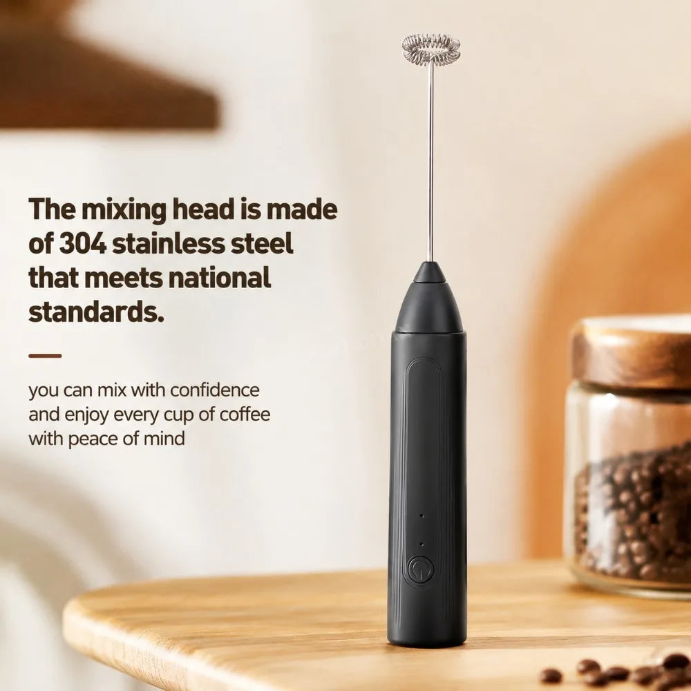 Electric Coffee Frother 2 In 1 Rechargeable Type-C Blender Stainless Steel 3 Speeds Milk Mixer Egg Beater Handheld Foam Maker