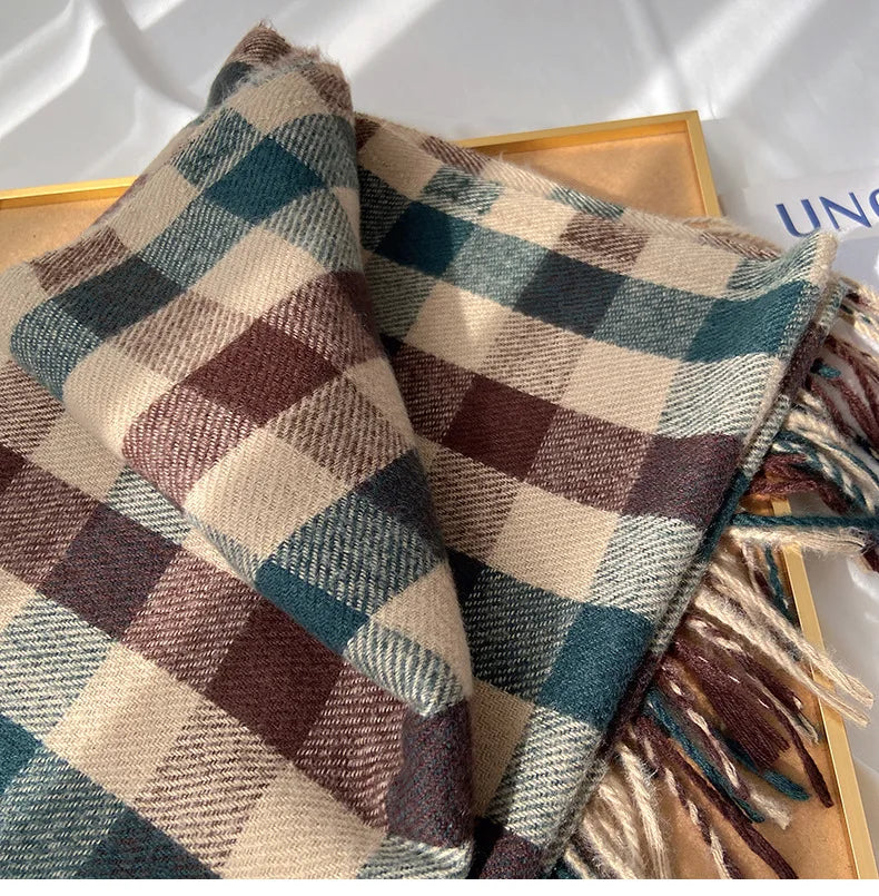 2025 Pamwallymensa Women's Scarf Winter Luxury Brand Tippet Scarves for Ladies Plaid Shawls Warm British Style Thicken Man
