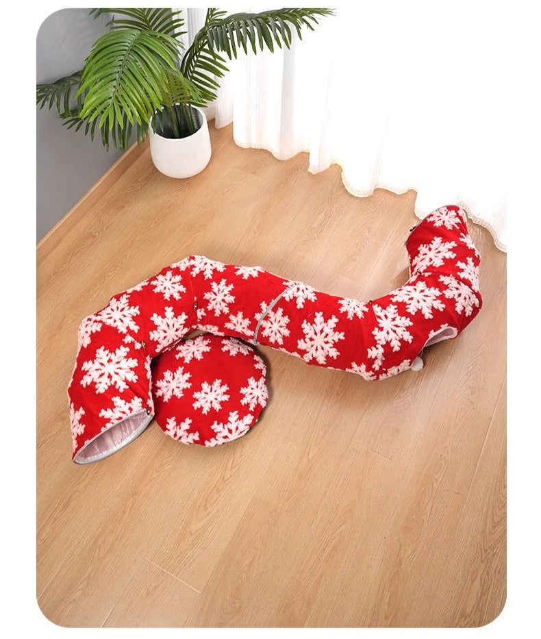 Round Donut Cat Beds Christmas House Soft Plush Pet Mat for Puppy Cushion for Cats To Hide 2 in 1 Tunnel Cats Sleeping Sofa Noel