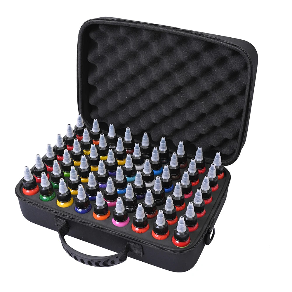 KVM Tattoo Ink Suitcase Tattoo Drawing Inks Travel Case Holds 54pcs 1oz Tattoo Ink PU Memory Foam Storage Case for Storage