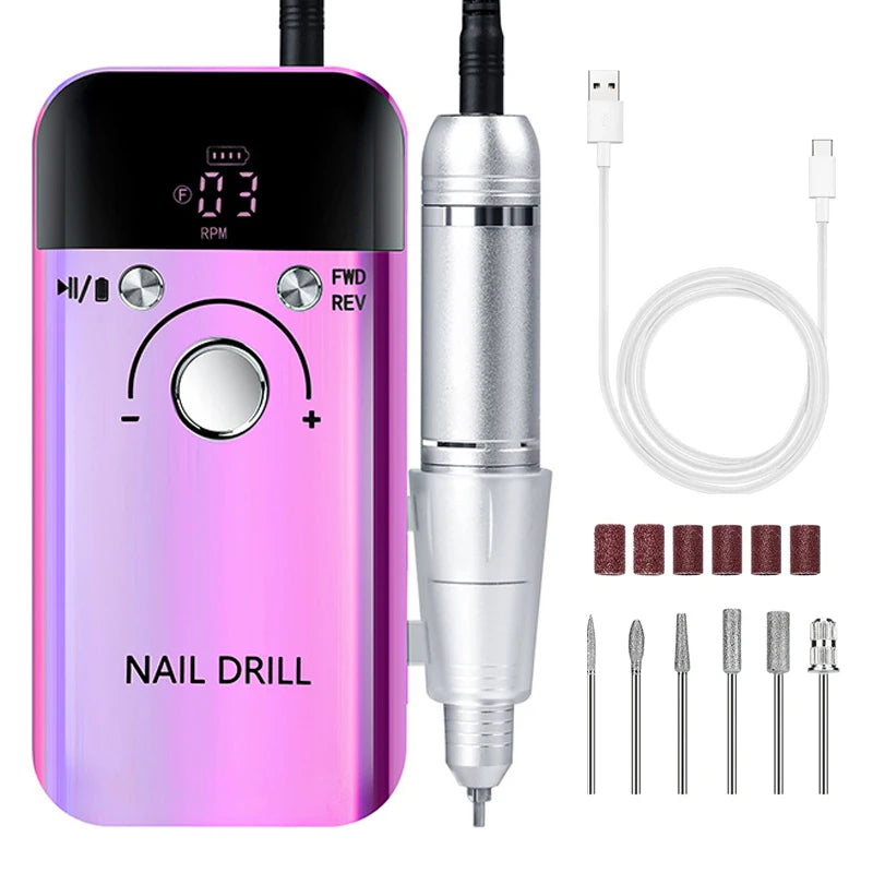 45000RPM Electric Nail Drill Machine With LCD Display Rechargeable Portable Nail File Set for Gel Nails Polish Nail Art Tools