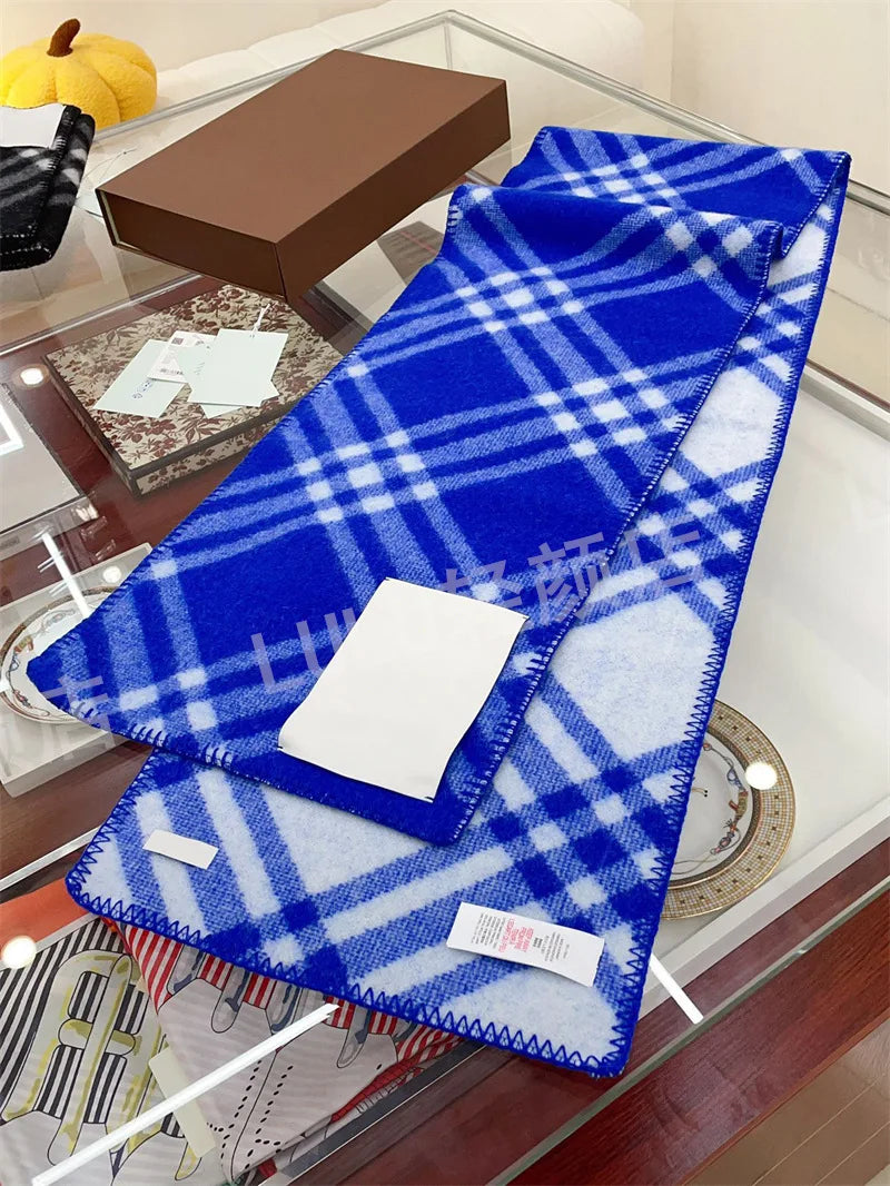 Scarf Shawl Double-Faced Plaid Wool Scarf Neck Warmer Soft Comfortable Fashion Long Scarf for Men and Women