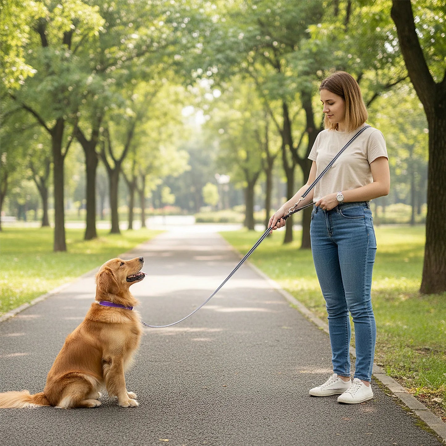 Crossbody Dog Leash Versatile Crossbody Waist Leash with 3 Rings Puppy Walking Leash Reflective Nylon Multifunctional Pet Rope