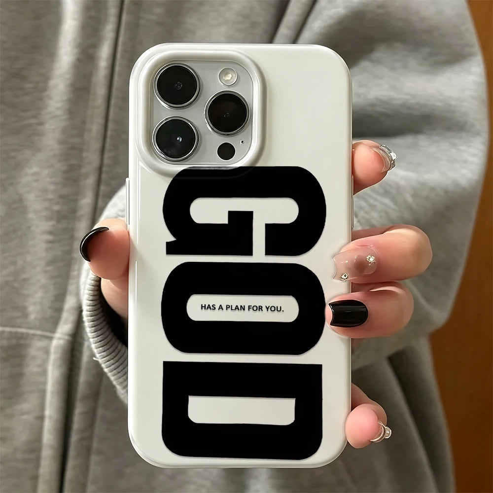 Phone Case For Iphone 16 15 14 Plus 13 12 11 Pro Max 17 Air Black And White "God" Character Design For Iphone 16 15 14 Soft Case