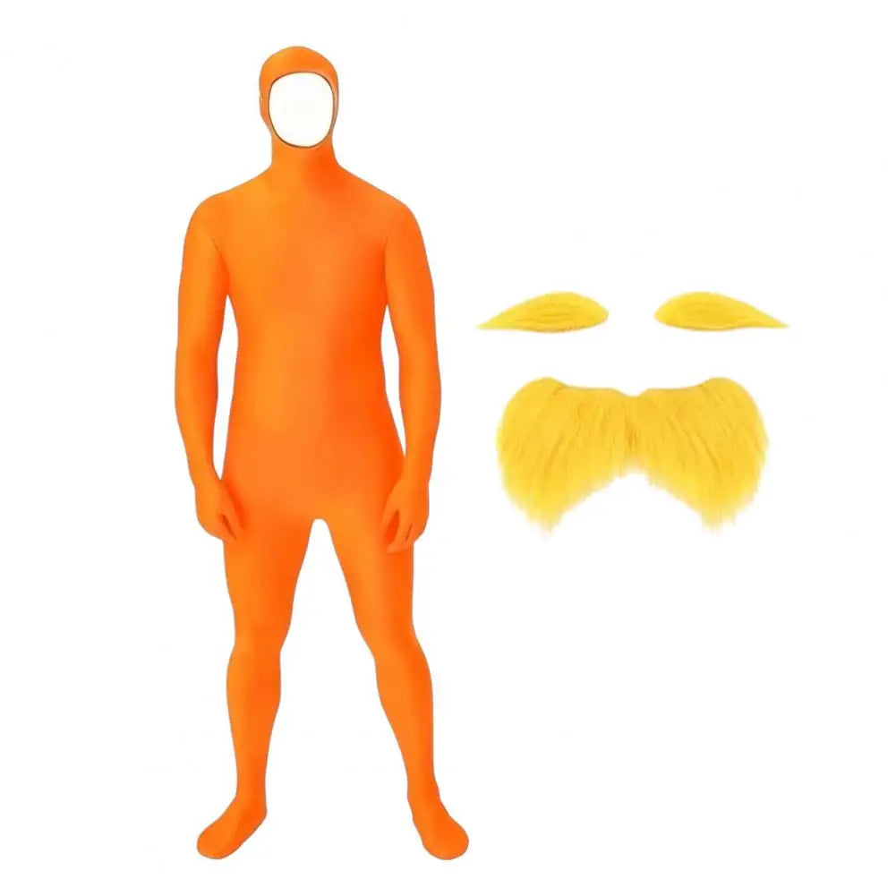 Halloween Dress Up Costume Unisex Full Body Orange Bodysuit for Men Women, Adult Cosplay Jumpsuit for Halloween Party