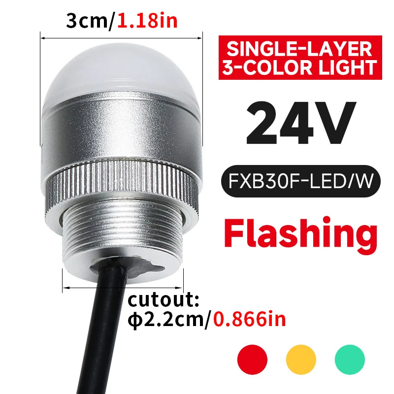 30mm Mini Tri‑Color LED Warning Light 12V24V Waterproof Signal Indicator Lamp for CNC Machine Tool Equipment Industrial Machiner